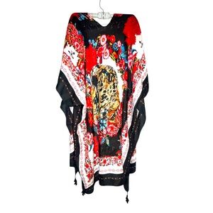 Floral Animal Print Lightweight Flowy Kaftan Tassles At Bottom One Size